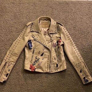 Faux leather jacket embroidered and covered with silver studs size XS